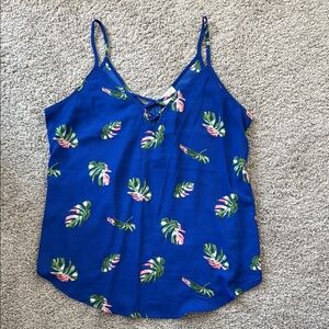 Blue Tropical Print Women's Tank